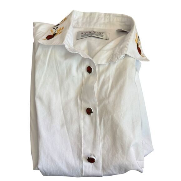 Vintage white button down with autumn embroidered trim Pumpkin Buttons Small‎ - Picture 8 of 16
